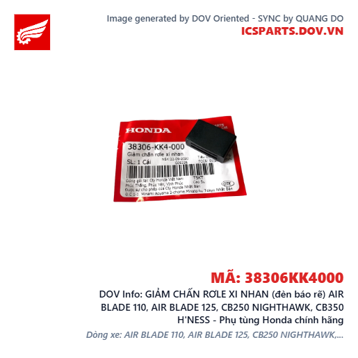 GIẢM CHẤN RƠLE XI NHAN (đèn báo rẽ) AIR BLADE 110, AIR BLADE 125, CB250 NIGHTHAWK, CB350 H'NESS - Phụ tùng Honda chính hãng
