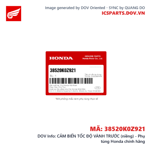 CẢM BIẾN TỐC ĐỘ VÀNH TRƯỚC (niềng) - Phụ tùng Honda chính hãng