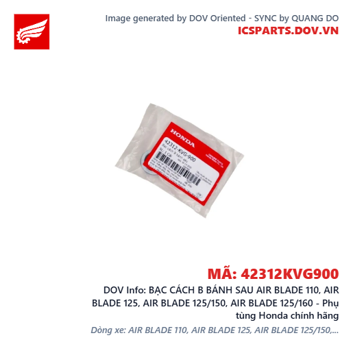 BẠC CÁCH B BÁNH SAU AIR BLADE 110, AIR BLADE 125, AIR BLADE 125/150, AIR BLADE 125/160 - Phụ tùng Honda chính hãng