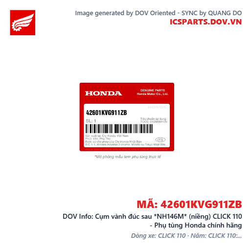 Cụm vành đúc sau *NH146M* (niềng) CLICK 110 - Phụ tùng Honda chính hãng