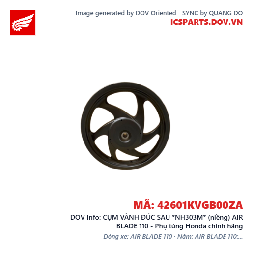 CỤM VÀNH ĐÚC SAU *NH303M* (niềng) AIR BLADE 110 - Phụ tùng Honda chính hãng