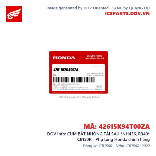 CỤM BẮT NHÔNG TẢI SAU *NH436, R340* CB150R - Phụ tùng Honda chính hãng