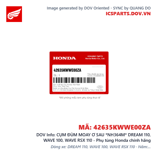 CỤM ĐÙM MOAY Ơ SAU *NH364M* DREAM 110, WAVE 100, WAVE RSX 110 - Phụ tùng Honda chính hãng