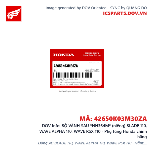 BỘ VÀNH SAU *NH364M* (niềng) BLADE 110, WAVE ALPHA 110, WAVE RSX 110 - Phụ tùng Honda chính hãng