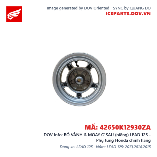 BỘ VÀNH & MOAY Ơ SAU (niềng) LEAD 125 - Phụ tùng Honda chính hãng