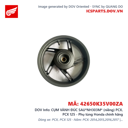 CỤM VÀNH ĐÚC SAU*NH303M* (niềng) PCX, PCX 125 - Phụ tùng Honda chính hãng