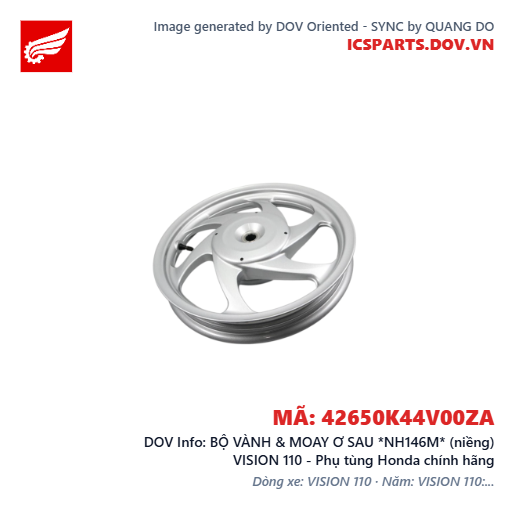 BỘ VÀNH & MOAY Ơ SAU *NH146M* (niềng) VISION 110 - Phụ tùng Honda chính hãng