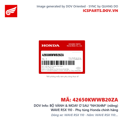 BỘ VÀNH & MOAY Ơ SAU *NH364M* (niềng) WAVE RSX 110 - Phụ tùng Honda chính hãng