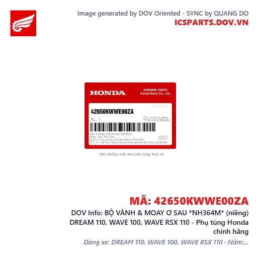 BỘ VÀNH & MOAY Ơ SAU *NH364M* (niềng) DREAM 110, WAVE 100, WAVE RSX 110 - Phụ tùng Honda chính hãng