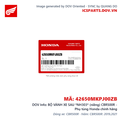 BỘ VÀNH XE SAU *NH303* (niềng) CBR500R - Phụ tùng Honda chính hãng