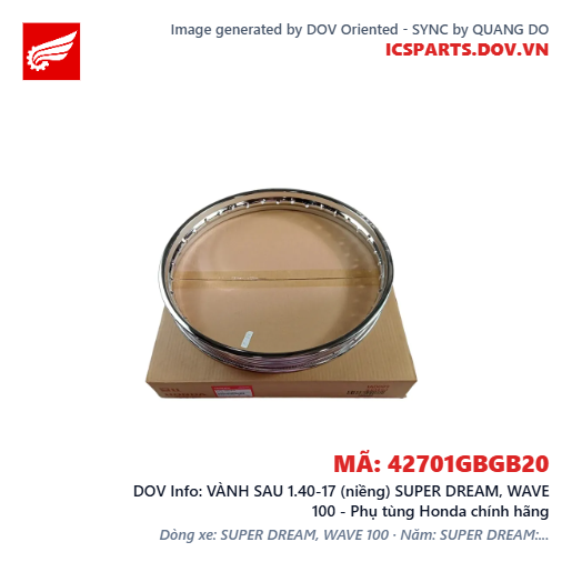 VÀNH SAU 1.40-17 (niềng) SUPER DREAM, WAVE 100 - Phụ tùng Honda chính hãng