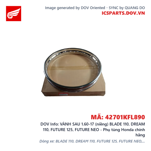 VÀNH SAU 1.60-17 (niềng) BLADE 110, DREAM 110, FUTURE 125, FUTURE NEO - Phụ tùng Honda chính hãng