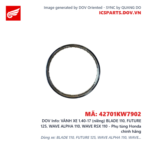 VÀNH XE 1.40-17 (niềng) BLADE 110, FUTURE 125, WAVE ALPHA 110, WAVE RSX 110 - Phụ tùng Honda chính hãng
