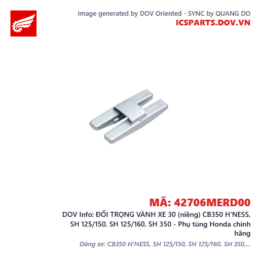 ĐỐI TRỌNG VÀNH XE 30 (niềng) CB350 H'NESS, SH 125/150, SH 125/160, SH 350 - Phụ tùng Honda chính hãng