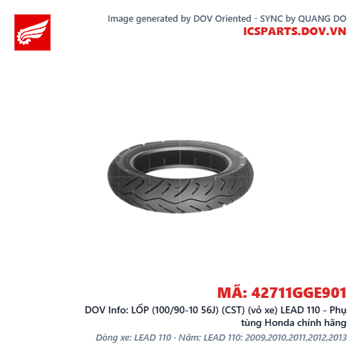LỐP (100/90-10 56J) (CST) (vỏ xe) LEAD 110 - Phụ tùng Honda chính hãng