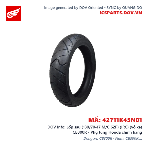 Lốp sau (130/70-17 M/C 62P) (IRC) (vỏ xe) CB300R - Phụ tùng Honda chính hãng