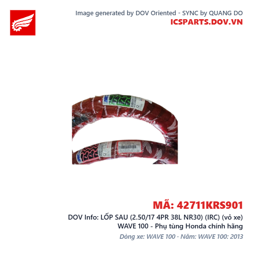 LỐP SAU (2.50/17 4PR 38L NR30) (IRC) (vỏ xe) WAVE 100 - Phụ tùng Honda chính hãng