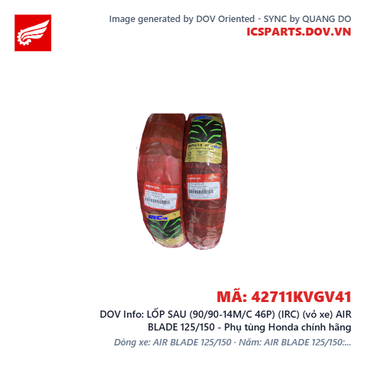 LỐP SAU (90/90-14M/C 46P) (IRC) (vỏ xe) AIR BLADE 125/150 - Phụ tùng Honda chính hãng