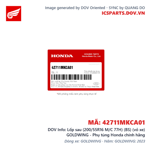 Lốp sau (200/55R16 M/C 77H) (BS) (vỏ xe) GOLDWING - Phụ tùng Honda chính hãng