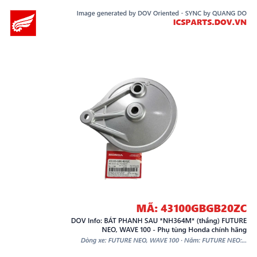 BÁT PHANH SAU *NH364M* (thắng) FUTURE NEO, WAVE 100 - Phụ tùng Honda chính hãng