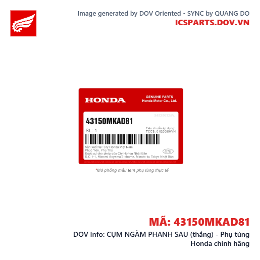 CỤM NGÀM PHANH SAU (thắng) - Phụ tùng Honda chính hãng