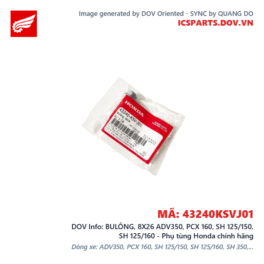 BULÔNG, 8X26 ADV350, PCX 160, SH 125/150, SH 125/160 - Phụ tùng Honda chính hãng