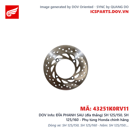 ĐĨA PHANH SAU (đĩa thắng) SH 125/150, SH 125/160 - Phụ tùng Honda chính hãng