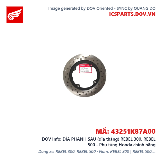 ĐĨA PHANH SAU (đĩa thắng) REBEL 300, REBEL 500 - Phụ tùng Honda chính hãng