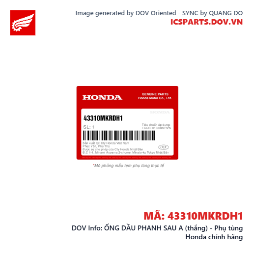 ỐNG DẦU PHANH SAU A (thắng) - Phụ tùng Honda chính hãng