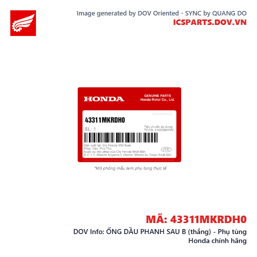 ỐNG DẦU PHANH SAU B (thắng) - Phụ tùng Honda chính hãng