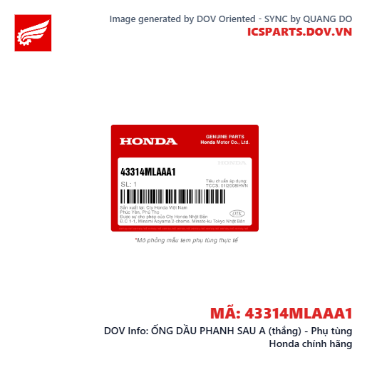 ỐNG DẦU PHANH SAU A (thắng) - Phụ tùng Honda chính hãng