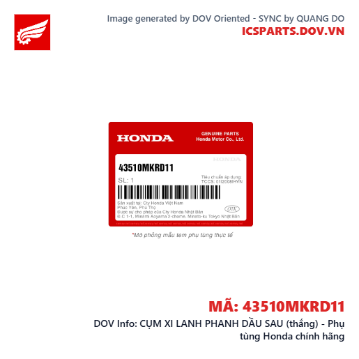 CỤM XI LANH PHANH DẦU SAU (thắng) - Phụ tùng Honda chính hãng
