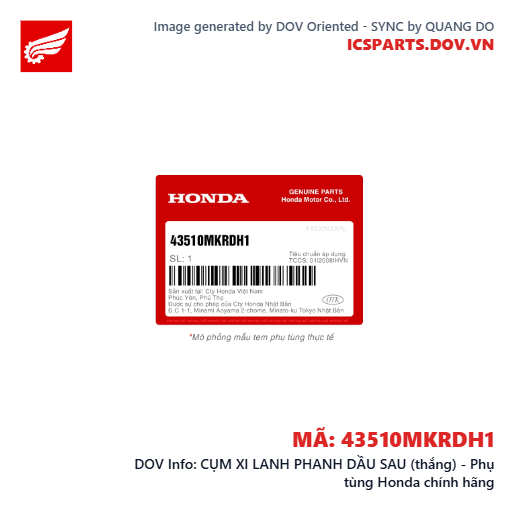 CỤM XI LANH PHANH DẦU SAU (thắng) - Phụ tùng Honda chính hãng