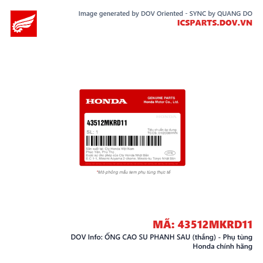 ỐNG CAO SU PHANH SAU (thắng) - Phụ tùng Honda chính hãng