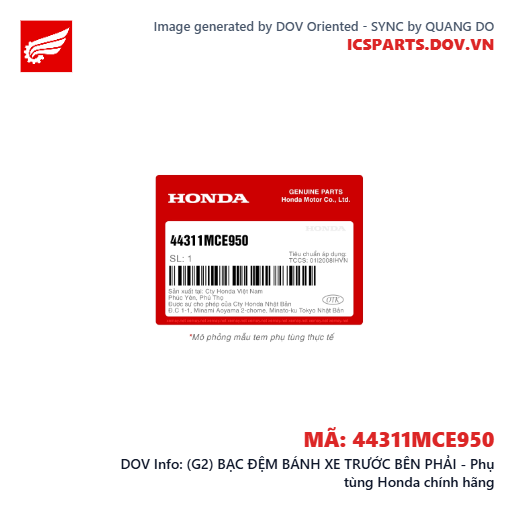 (G2) BẠC ĐỆM BÁNH XE TRƯỚC BÊN PHẢI - Phụ tùng Honda chính hãng