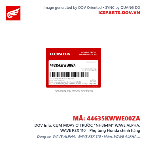 CỤM MOAY Ơ TRƯỚC *NH364M* WAVE ALPHA, WAVE RSX 110 - Phụ tùng Honda chính hãng