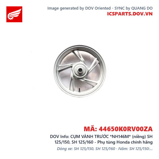 CỤM VÀNH TRƯỚC *NH146M* (niềng) SH 125/150, SH 125/160 - Phụ tùng Honda chính hãng