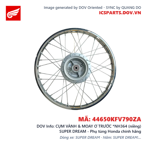 CỤM VÀNH & MOAY Ơ TRƯỚC *NH364 (niềng) SUPER DREAM - Phụ tùng Honda chính hãng