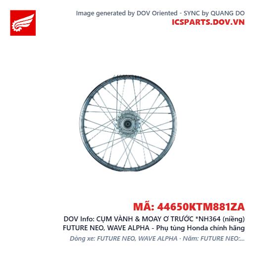 CỤM VÀNH & MOAY Ơ TRƯỚC *NH364 (niềng) FUTURE NEO, WAVE ALPHA - Phụ tùng Honda chính hãng