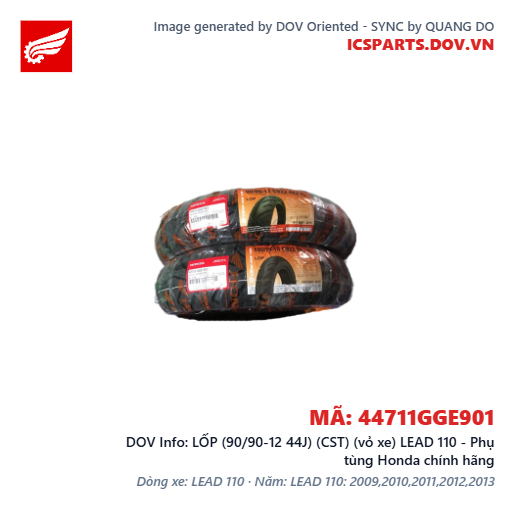 LỐP (90/90-12 44J) (CST) (vỏ xe) LEAD 110 - Phụ tùng Honda chính hãng
