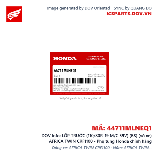 LỐP TRƯỚC (110/80R-19 M/C 59V) (BS) (vỏ xe) AFRICA TWIN CRF1100 - Phụ tùng Honda chính hãng