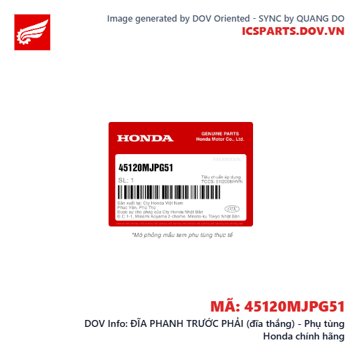 ĐĨA PHANH TRƯỚC PHẢI (đĩa thắng) - Phụ tùng Honda chính hãng