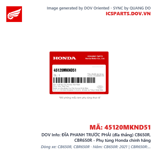 ĐĨA PHANH TRƯỚC PHẢI (đĩa thắng) CB650R, CBR650R - Phụ tùng Honda chính hãng