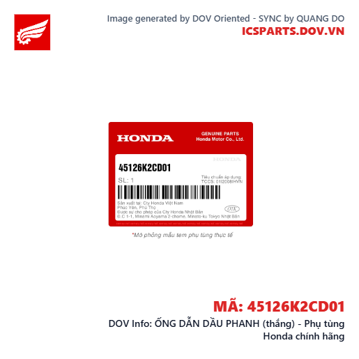 ỐNG DẪN DẦU PHANH (thắng) - Phụ tùng Honda chính hãng