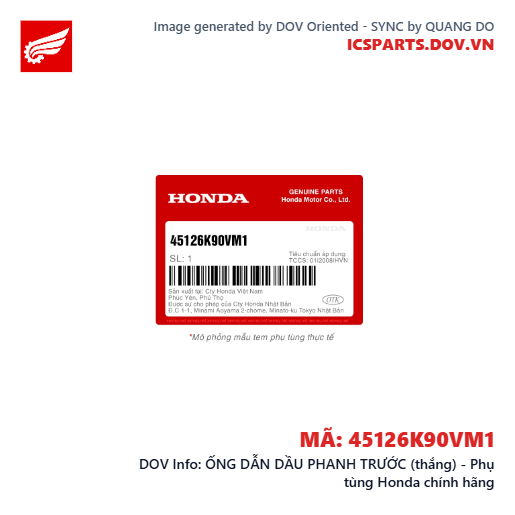 ỐNG DẪN DẦU PHANH TRƯỚC (thắng) - Phụ tùng Honda chính hãng