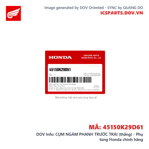 CỤM NGÀM PHANH TRƯỚC TRÁI (thắng) - Phụ tùng Honda chính hãng