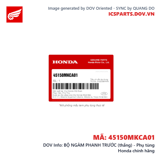 BỘ NGÀM PHANH TRƯỚC (thắng) - Phụ tùng Honda chính hãng