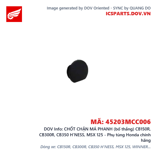 CHỐT CHẶN MÁ PHANH (bố thắng) CB150R, CB300R, CB350 H'NESS, MSX 125 - Phụ tùng Honda chính hãng