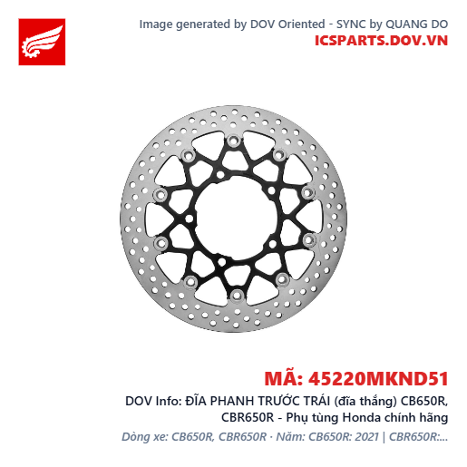 ĐĨA PHANH TRƯỚC TRÁI (đĩa thắng) CB650R, CBR650R - Phụ tùng Honda chính hãng