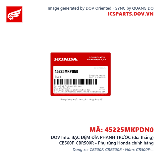 BẠC ĐỆM ĐĨA PHANH TRƯỚC (đĩa thắng) CB500F, CBR500R - Phụ tùng Honda chính hãng